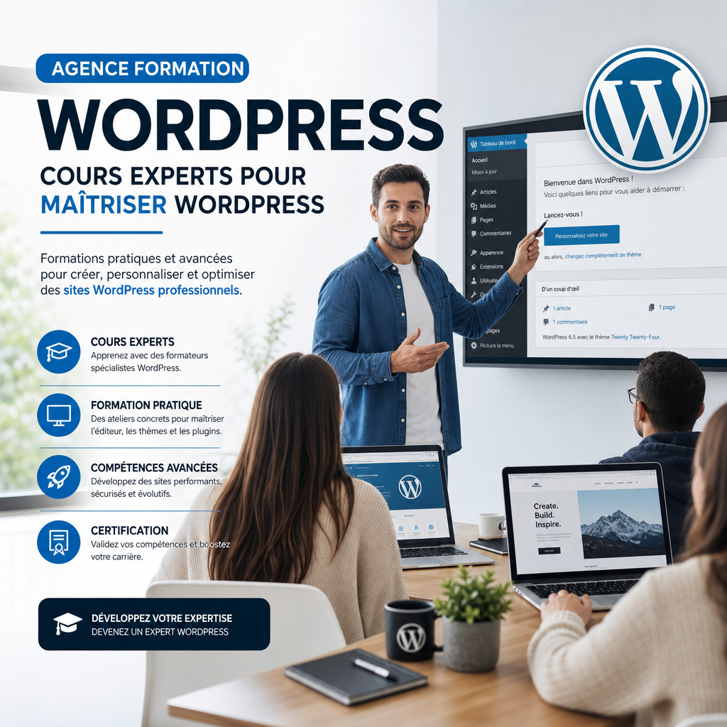 Logo of a WordPress training agency with expert courses to master professional website creation and optimization.